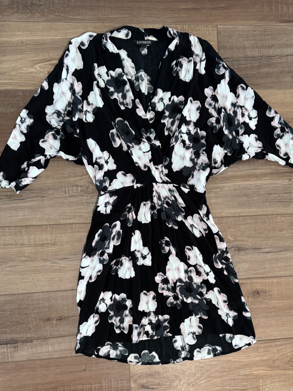 Express Black Dress with White and Light Pink Floral Print